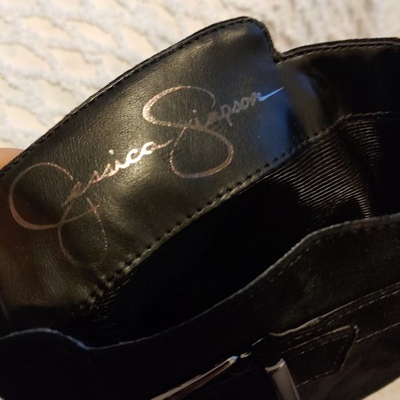 JESSICA SIMPSON Faux Suede MidCalf Wedge Boots Top Buckle Detail - Picture 7 of 8